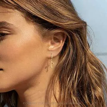 DREMMY STUDIOS Gold Cross Huggie Hoop Earrings