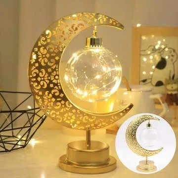 Crescent Moon LED Rattan Lamp for Cozy Décor