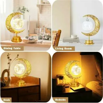 Crescent Moon LED Rattan Lamp for Cozy Décor