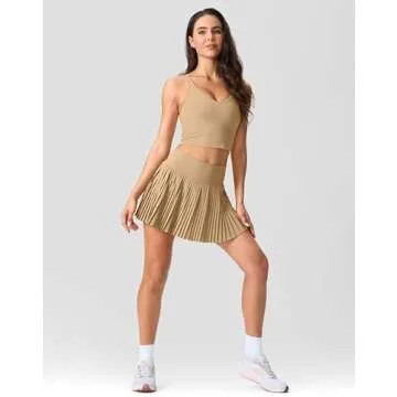 SANTINY Pleated Tennis Skirt for Women with Pockets Shorts Women's High Waisted Lightweight Athletic Golf Skorts Skirts for Casual(Dark Khaki_XL)
