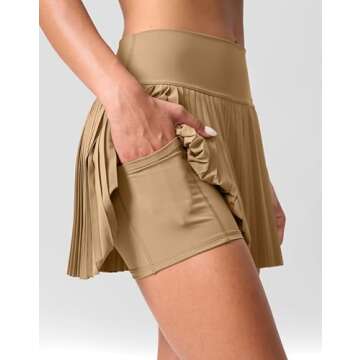 SANTINY Pleated Tennis Skirt for Women with Pockets Shorts Women's High Waisted Lightweight Athletic Golf Skorts Skirts for Casual(Dark Khaki_XL)