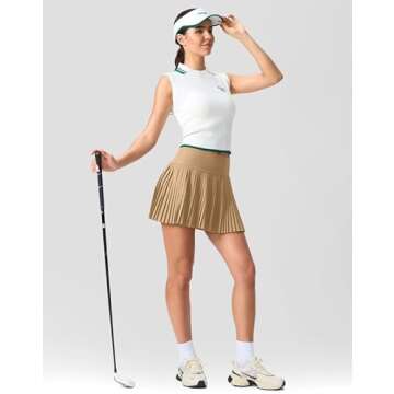 SANTINY Pleated Tennis Skirt for Women with Pockets Shorts Women's High Waisted Lightweight Athletic Golf Skorts Skirts for Casual(Dark Khaki_XL)