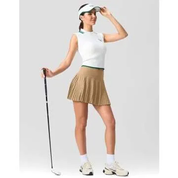 SANTINY Pleated Tennis Skirt for Women with Pockets Shorts Women's High Waisted Lightweight Athletic Golf Skorts Skirts for Casual(Dark Khaki_XL)