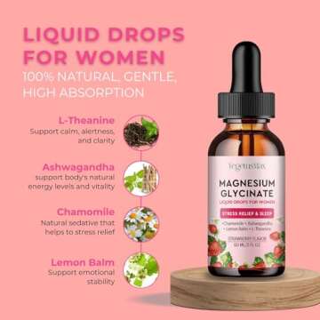 VEGETUSMAX Magnesium Glycinate L-Theanine Liquid Drops with Ashwagandha Chamomile, Natural Magnesium...