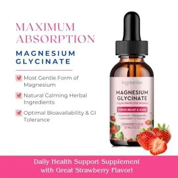 VEGETUSMAX Magnesium Glycinate L-Theanine Liquid Drops with Ashwagandha Chamomile, Natural Magnesium Supplement for Calm, Stress Relief, Sleep, Sugar Free Strawberry Flavor