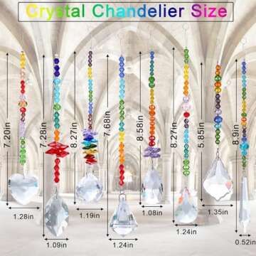 JULMELON 8 Pieces Colorful Crystals Suncatcher Hanging for Window, Rainbow Octogon Chakra Pendants S...