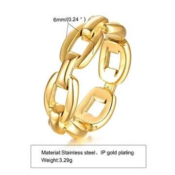 VNOX 18K Gold Plated Stainless Steel Cuff Link Ring for Women,Size 9