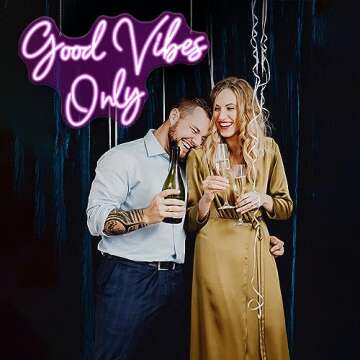 Large Good Vibes Only Neon Sign for Wall Décor with Remote Dimmer, Neon Lights Good Vibes Only for Bedroom Birthday Engagement Bachelorette Party Bar, LED Neon Signs Gifts for Girls Hot Pink 24X15 IN