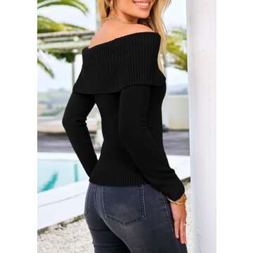 PRETTYGARDEN Women's Fall Off Shoulder Sweaters Y2K Long Sleeve Ribbed Knit Fitted Pullover Winter D...