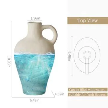 Ceramic Rustic Vase Farmhouse Decor: Beige Pitcher Vase with Handle Vintage Flower Vases Terracotta Vase Stoneware Jug Matte Pottery Home Decor for Shelf Mantel Centerpiece Table Decorations