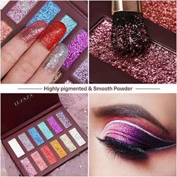 LUXAZA Holographic Glitter Eyeshadow Palette Metallic Festival Style,Ultra Pigmented Shimmer Sparkling Eyeshadow Makeup pallet,Long Lasting Waterproof Eye Shadows Cosmetics Gift Kit