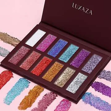 LUXAZA Holographic Glitter Eyeshadow Palette Metallic Festival Style,Ultra Pigmented Shimmer Sparkling Eyeshadow Makeup pallet,Long Lasting Waterproof Eye Shadows Cosmetics Gift Kit