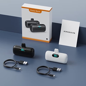 2-Pack Mini Portable Charger 5000mAh USB-C Power Bank