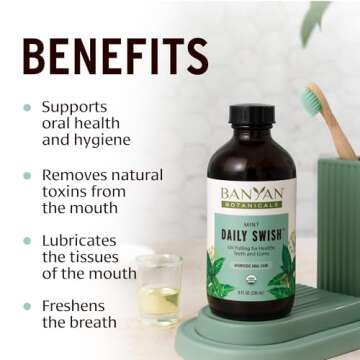 Banyan Botanicals Mint Daily Swish – Organic Ayurvedic Pulling Oil with Coconut Oil – Mouthwash for Fresh Breath and Sparkling Oral Health* – 8 oz – Non GMO Sustainably Sourced Vegan