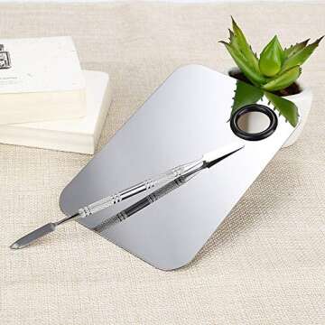 2 Pcs Stainless Steel Cosmetic Makeup Palette, Professional Cosmetic Mixing Makeup Palette Spatula Makeup Artist Tool, Beauty Salon Color Cream Mixing Palette With A Spatula Makeup Nail Art Palette