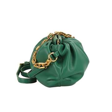 Women's Chain Pouch Bag Cloud-Shaped Dumpling Clutch Purse Ruched Fashion Trendy Shoulder Crossbody Handbag Chain Link Bag (Green)