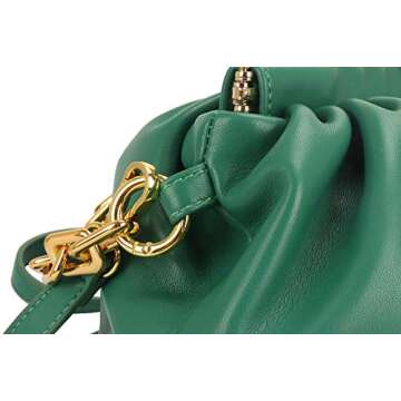 Women's Chain Pouch Bag Cloud-Shaped Dumpling Clutch Purse Ruched Fashion Trendy Shoulder Crossbody Handbag Chain Link Bag (Green)