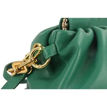 Women's Chain Pouch Bag Cloud-Shaped Dumpling Clutch Purse Ruched Fashion Trendy Shoulder Crossbody Handbag Chain Link Bag (Green)