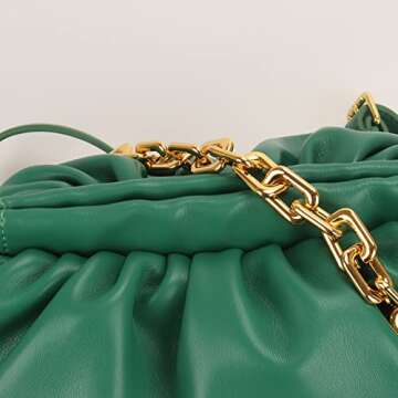 Women's Chain Pouch Bag Cloud-Shaped Dumpling Clutch Purse Ruched Fashion Trendy Shoulder Crossbody Handbag Chain Link Bag (Green)