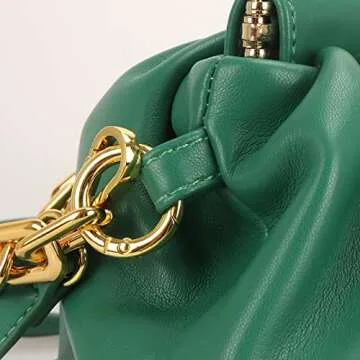 Women's Chain Pouch Bag Cloud-Shaped Dumpling Clutch Purse Ruched Fashion Trendy Shoulder Crossbody Handbag Chain Link Bag (Green)