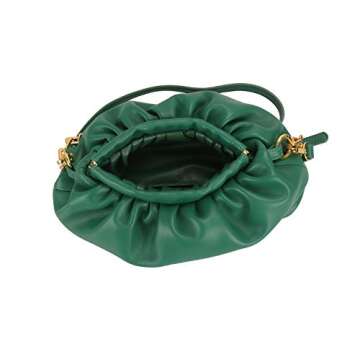 Women's Chain Pouch Bag Cloud-Shaped Dumpling Clutch Purse Ruched Fashion Trendy Shoulder Crossbody Handbag Chain Link Bag (Green)