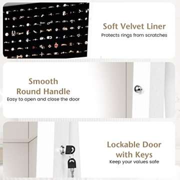 COSTWAY Standing Jewelry Cabinet, Large Capacity Jewelry Organizer w/Full-Length Mirror & Rear Storage Shelves, Lockable Mirror Jewelry Armoire with Keys for Girls Women (White)