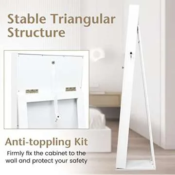 COSTWAY Standing Jewelry Cabinet, Large Capacity Jewelry Organizer w/Full-Length Mirror & Rear Storage Shelves, Lockable Mirror Jewelry Armoire with Keys for Girls Women (White)