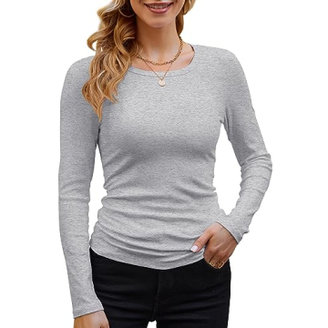 GEMBERA Women's Ribbed Long Sleeve Crewneck Casual Slim Basic Shirts – A Wardrobe Essential