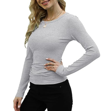 Shop Women's Ribbed Long Sleeve Crewneck Casual Shirts