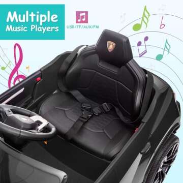 BTMWAY Electric Car for Kids 12V Licensed Lamborghini Ride On Car with Remote Control,Max Speed 2.5Mph,LED Lights,Music Players,Opening Doors,Spring Suspension,Toddler Cars to Drive (Black)
