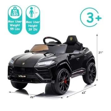 BTMWAY Electric Car for Kids 12V Licensed Lamborghini Ride On Car with Remote Control,Max Speed 2.5Mph,LED Lights,Music Players,Opening Doors,Spring Suspension,Toddler Cars to Drive (Black)