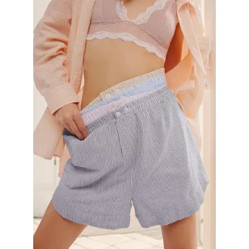 Stylish YUENIU Women's Striped Elastic Shorts for Summer