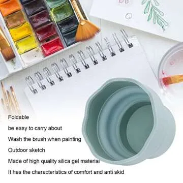 Jwthee 2PCS Collapsible Paint Brush Washer, Portable Silicone Washing Bucket Brush Holder Cleaner Oil Paint Brush Cleaner Painting Water Cup for Watercolor Acrylic Oil Painting