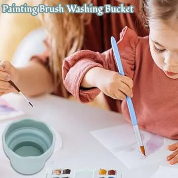 Jwthee 2PCS Collapsible Paint Brush Washer, Portable Silicone Washing Bucket Brush Holder Cleaner Oil Paint Brush Cleaner Painting Water Cup for Watercolor Acrylic Oil Painting