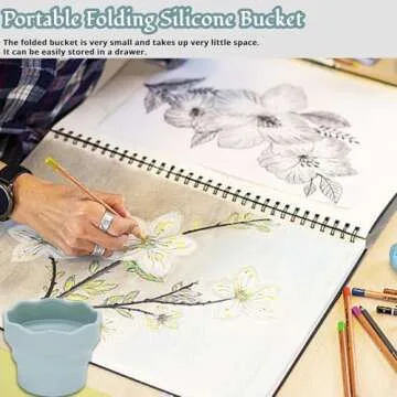 Jwthee 2PCS Collapsible Paint Brush Washer, Portable Silicone Washing Bucket Brush Holder Cleaner Oil Paint Brush Cleaner Painting Water Cup for Watercolor Acrylic Oil Painting