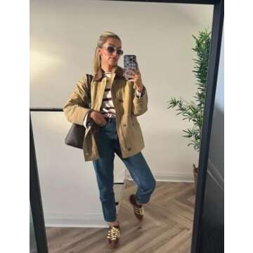 Zucige Womens Barn Jacket Classic Canvas Utility Jackets Corduroy Collar Vintage Button Down Coat wi...