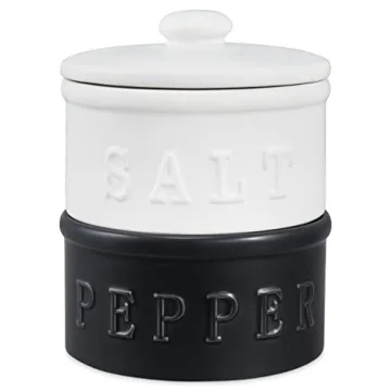 enkiware Salt and Pepper Bowls with Lid, Set of 2 - Stackable Rustic Farmhouse Decor for Your Kitche...