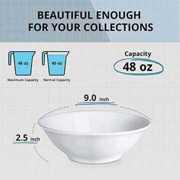 LIFVER 48 oz White Ceramic Bowls, Large Deep Bowls for Everyday Use and Stylish Dining