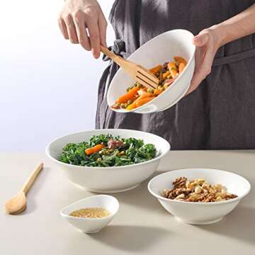 LIFVER 48 oz Versatile White Ceramic Bowls Set of 4