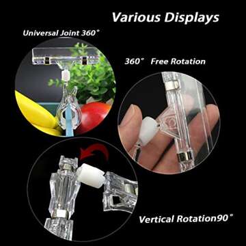TINSKY 50PCS Clear Sign Clips Holders, Merchandise Sign Clip Rotatable Price Display Rack Acrylic Sign Holder Clip Double Sided Sale Signs Holders for Retail Rack, Baskets or Cards