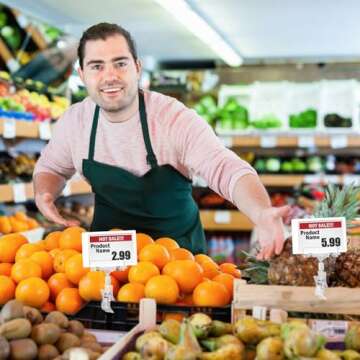 TINSKY 50PCS Clear Sign Clips Holders, Merchandise Sign Clip Rotatable Price Display Rack Acrylic Sign Holder Clip Double Sided Sale Signs Holders for Retail Rack, Baskets or Cards