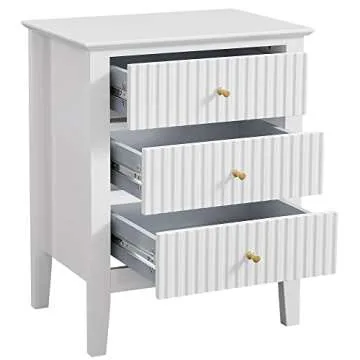 Stylish OCANDO White Bed Side Table with 3 Drawers