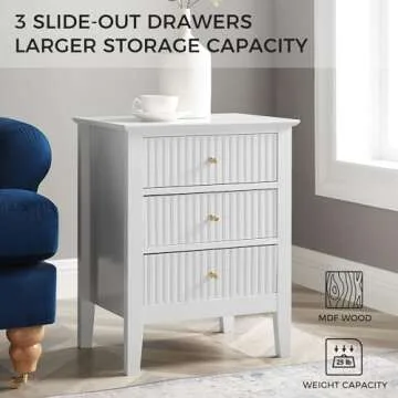 Stylish OCANDO White Bed Side Table with 3 Drawers