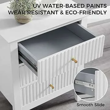 Stylish OCANDO White Bed Side Table with 3 Drawers