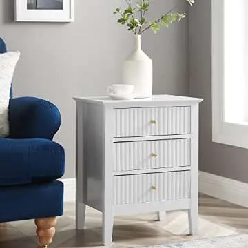 Stylish OCANDO White Bed Side Table with 3 Drawers