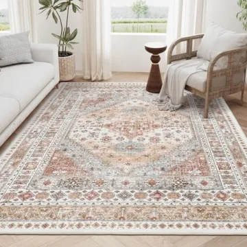 zesthome 8x10 Area Rugs for Living Room,Non-Slip Backing Washable Rugs,Vintage Large Area Rug，Stai...