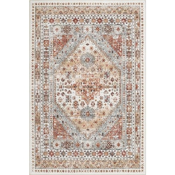 zesthome 8x10 Area Rugs for Living Room,Non-Slip Backing Washable Rugs,Vintage Large Area Rug，Stain Resistant Home Decor Rug (Orange,8'x10')