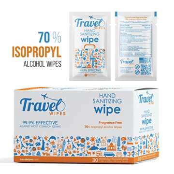 Travel Wipes HAND SANITIZING Individually Packed Premium Hand Sanitizing Wipes for Travel, Home, Off...