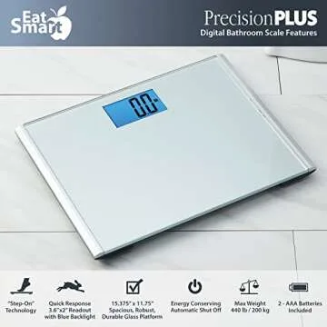 Eat Smart Precision Plus Digital Bathroom Scale with Ultra-Wide Platform, 440 lb Capacity, Bath Scale for Body Weight, Grey