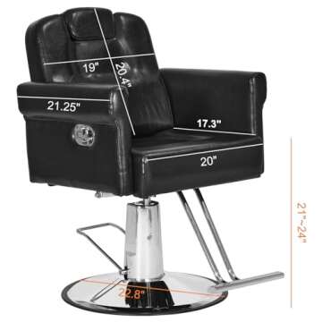 Barber Chair Recliner Salon Chair Hair Spa Chair with Hydraulic Pump, Removable Headrest, Adjustable Height 360 Degrees Swivel for Hair Salon Equipment